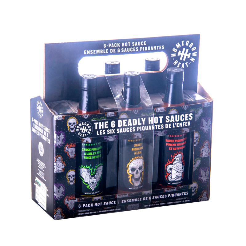 6-pack hot sauce gift set in printed carrier box
